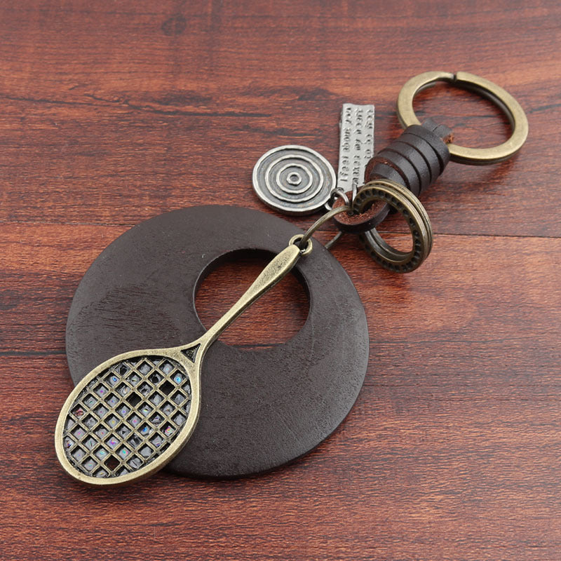 Wholesale Zinc Alloy Badminton Wooden Keychains